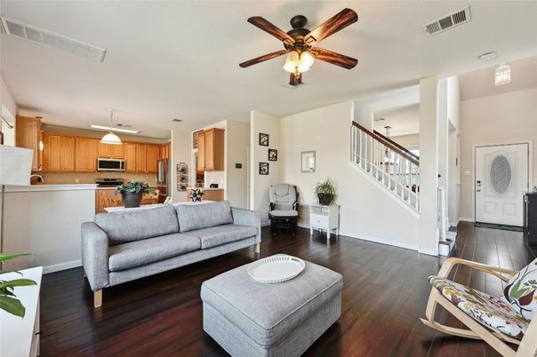 Interior, Kitchen, Living room, Pendant Lights, Stainless Steel Appliances, Wood Texture Flooring