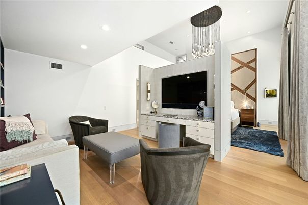 Home Office, Interior, Pendant Lights, Recessed Lighting, Wood Texture Flooring
