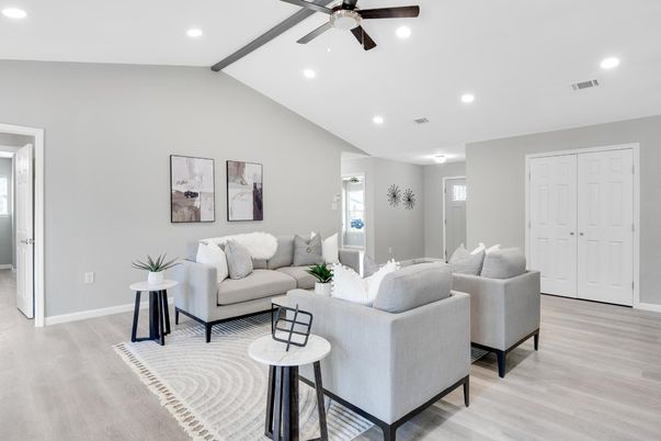 Interior, Living room, Recessed Lighting, Wood Texture Flooring