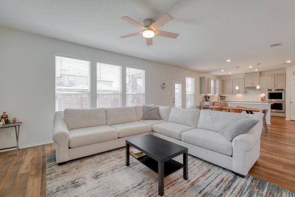 Interior, Kitchen, Living room, Pendant Lights, Recessed Lighting, Stainless Steel Appliances, Wood Texture Flooring