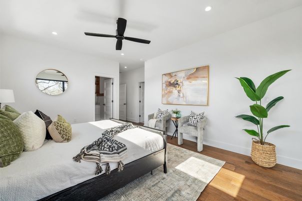 Bedroom, Interior, Recessed Lighting, Wood Texture Flooring