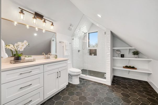 Bathroom, Dual Sink Vanities, Glass Shower, Interior, Recessed Lighting