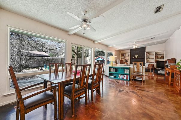 Dining room, Fireplace, Interior, Stone Walls
