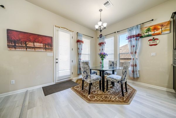 Chandelier, Dining room, Interior, Wood Texture Flooring