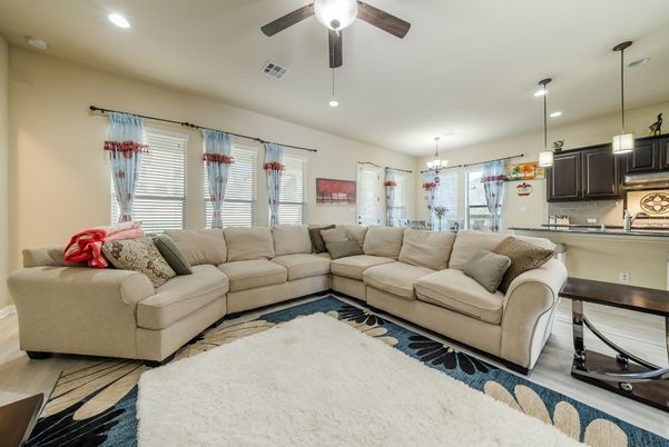 Chandelier, Dining room, Interior, Kitchen, Living room, Pendant Lights, Recessed Lighting, Wood Texture Flooring
