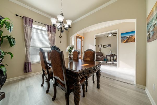 Chandelier, Dining room, Interior, Wood Texture Flooring