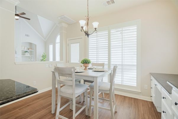 Chandelier, Dining room, Interior, Pendant Lights, Wood Texture Flooring