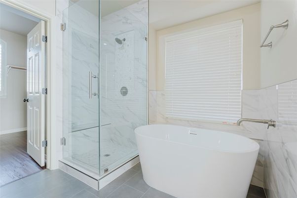 Bathroom, Free Standing Baths, Glass Shower, Interior, Marble Walls