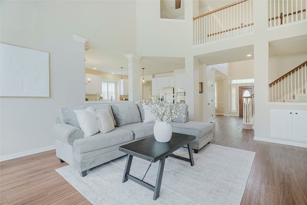 Interior, Living room, Pendant Lights, Recessed Lighting, Wood Texture Flooring