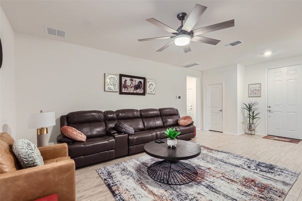 Interior, Living room, Recessed Lighting, Wood Texture Flooring