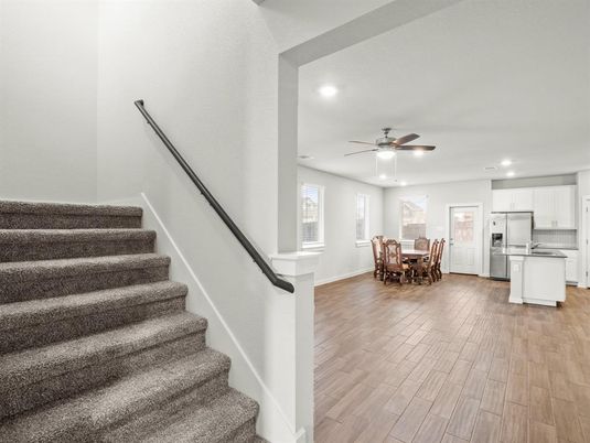Dining room, Interior, Kitchen, Recessed Lighting, Wood Texture Flooring
