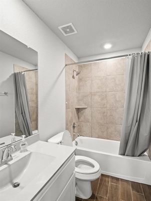 Bathroom, Interior, Recessed Lighting, Wood Texture Flooring