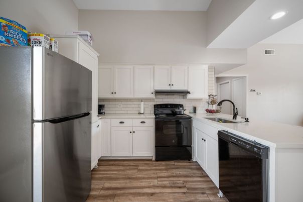 Interior, Kitchen, Recessed Lighting, Wood Texture Flooring