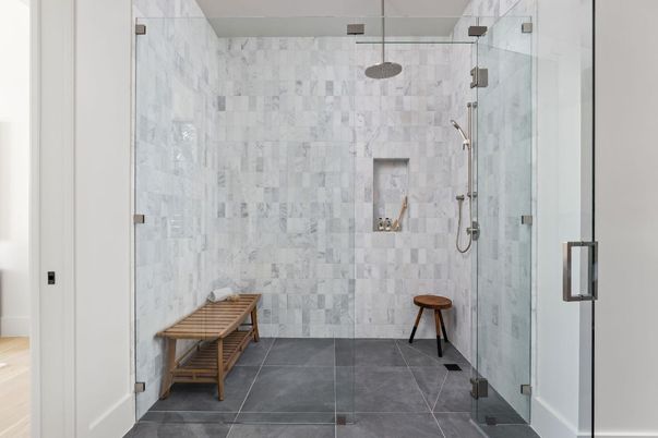 Bathroom, Glass Shower, Interior, Marble Walls