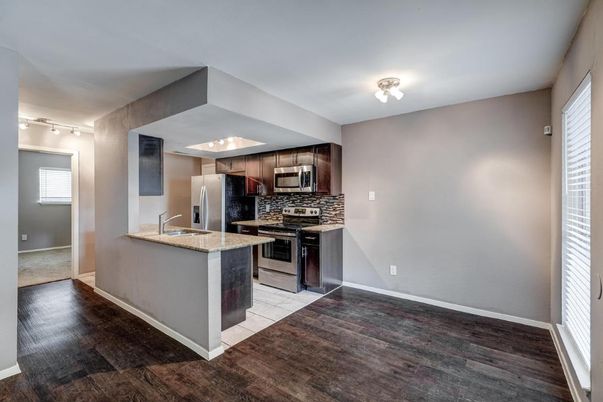 Interior, Kitchen, Stainless Steel Appliances, Wood Texture Flooring