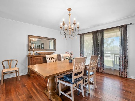 Chandelier, Dining room, Interior, Wood Texture Flooring