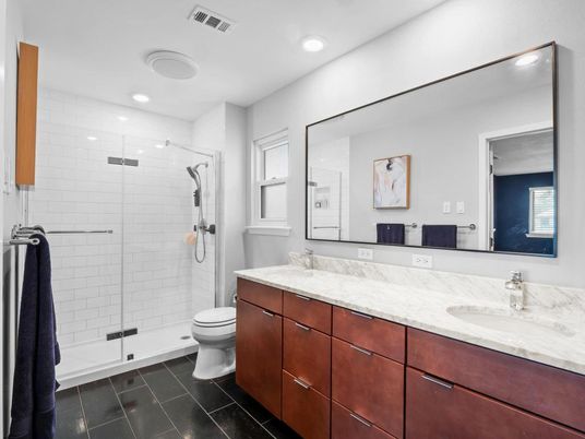 Bathroom, Dual Sink Vanities, Glass Shower, Interior, Recessed Lighting
