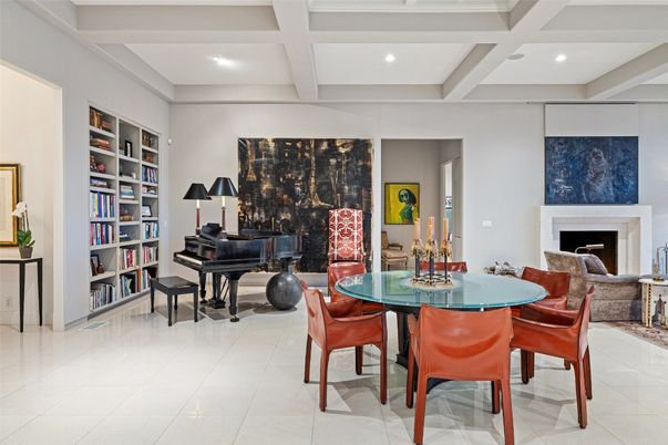 Dining room, Fireplace, Interior, Piano, Recessed Lighting
