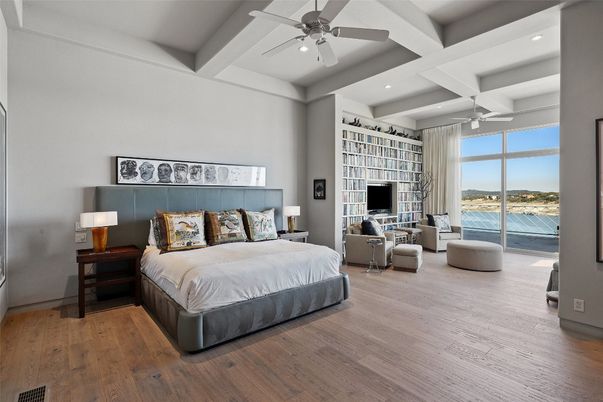 Bedroom, Interior, Recessed Lighting, Water, Wood Texture Flooring