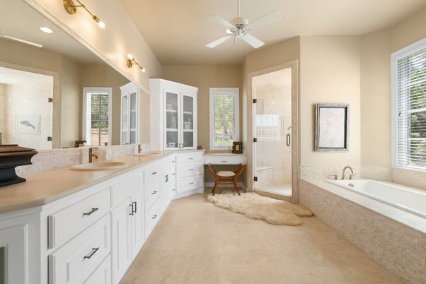 Bathroom, Dual Sink Vanities, Glass Shower, Interior, Recessed Lighting