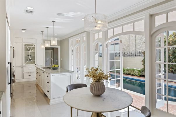 Chandelier, Interior, Kitchen, Pendant Lights, Recessed Lighting, Stainless Steel Appliances
