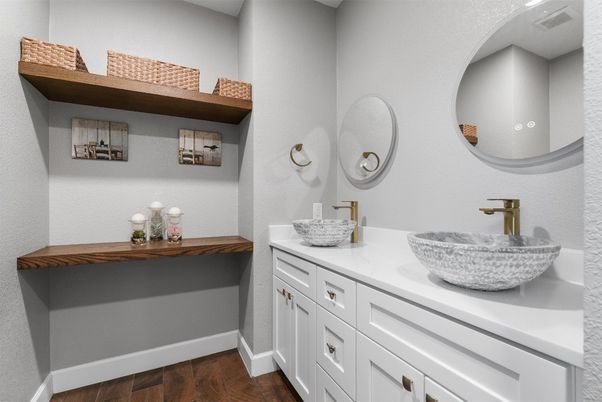 Bathroom, Dual Sink Vanities, Interior, Wood Texture Flooring