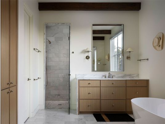 Bathroom, Dual Sink Vanities, Free Standing Baths, Glass Shower, Interior, Marble, Marble Walls