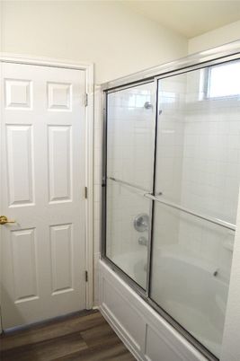 Bathroom, Glass Shower, Interior, Wood Texture Flooring