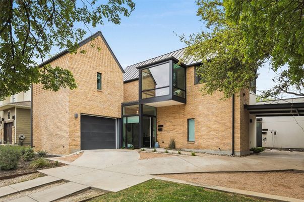 Attached, Exterior, Facade, Brick Facade, Modern