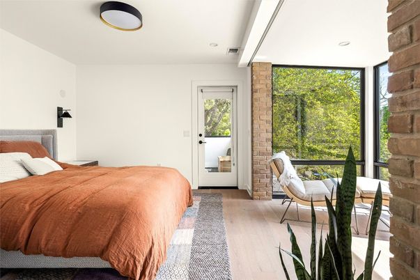 Bedroom, Interior, Recessed Lighting, Wood Texture Flooring