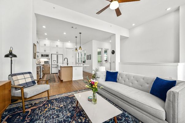 Interior, Kitchen, Living room, Pendant Lights, Recessed Lighting, Stainless Steel Appliances, Wood Texture Flooring