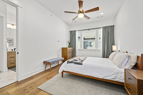 Bedroom, Interior, Recessed Lighting, Wood Texture Flooring