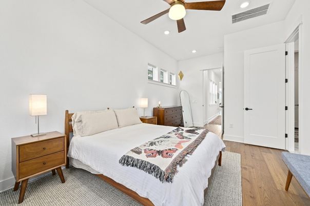 Bedroom, Interior, Recessed Lighting, Wood Texture Flooring