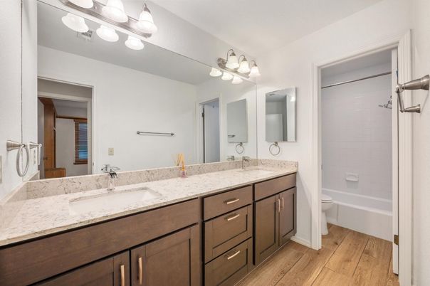 Bathroom, Dual Sink Vanities, Interior, Wood Texture Flooring