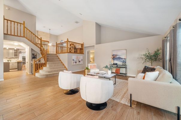 Interior, Kitchen, Living room, Pendant Lights, Recessed Lighting, Wood Texture Flooring