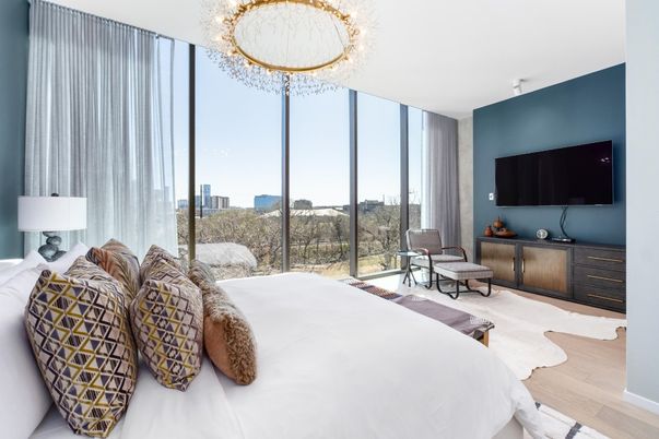 Bedroom, Chandelier, Interior, Wood Texture Flooring
