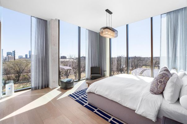 Bedroom, Interior, Pendant Lights, Wood Texture Flooring