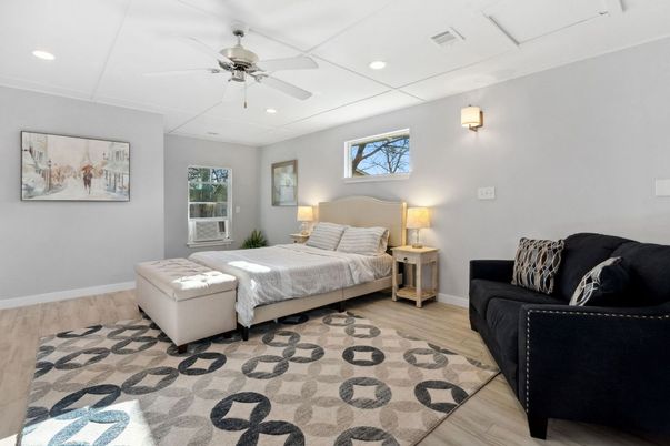 Bedroom, Interior, Recessed Lighting, Wood Texture Flooring