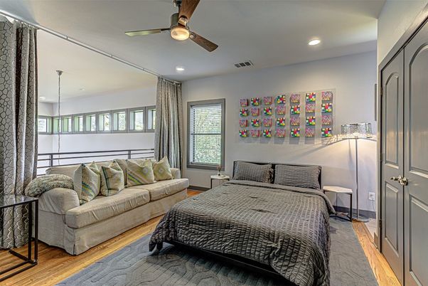 Bedroom, Interior, Recessed Lighting, Wood Texture Flooring