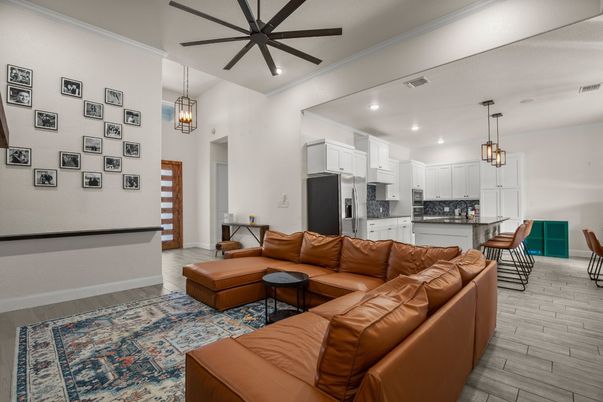 Interior, Kitchen, Living room, Pendant Lights, Recessed Lighting, Stainless Steel Appliances, Wood Texture Flooring