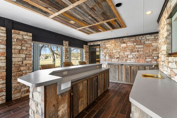 Interior, Recessed Lighting, Stone Walls, Wood Texture Flooring