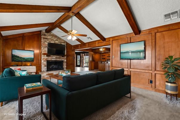 Fireplace, Interior, Living room, Stone Walls, Wooden Beams, Wooden Walls