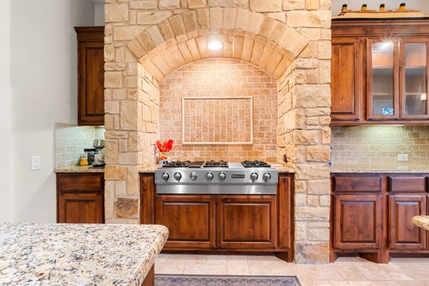 Interior, Kitchen, Stainless Steel Appliances, Stone Walls