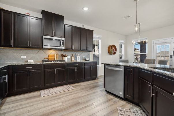 Interior, Kitchen, Pendant Lights, Recessed Lighting, Wood Texture Flooring