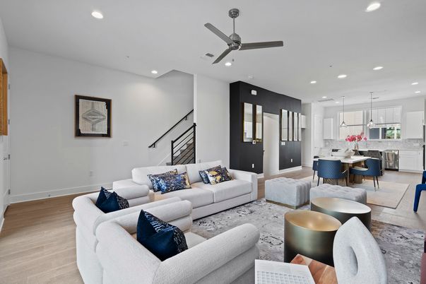 Dining room, Interior, Kitchen, Living room, Pendant Lights, Recessed Lighting, Wood Texture Flooring