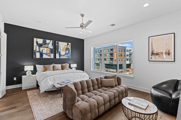Bedroom, Interior, Recessed Lighting, Wood Texture Flooring
