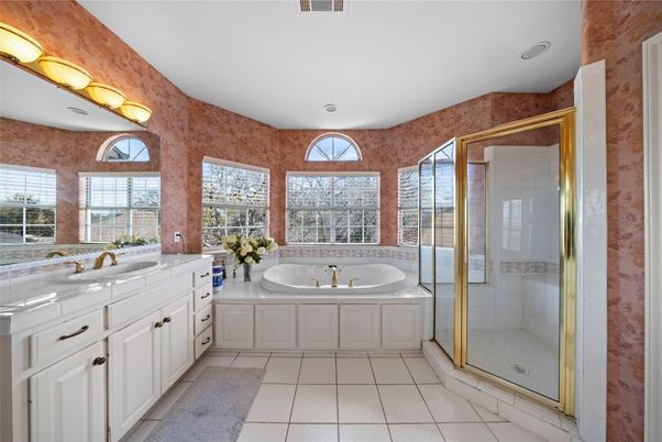 Bathroom, Dual Sink Vanities, Glass Shower, Interior, Tile Countertops