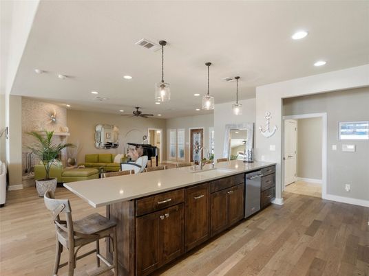Interior, Kitchen, Living room, Pendant Lights, Recessed Lighting, Wood Texture Flooring