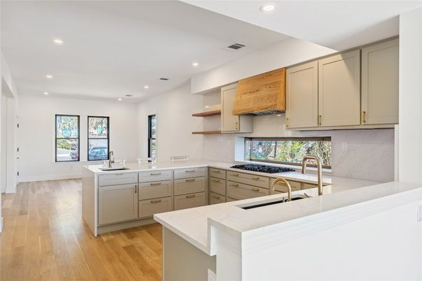 Interior, Kitchen, Recessed Lighting, Wood Texture Flooring