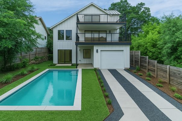 Attached, Backyard, Exterior, Facade, Pool, Farmhouse